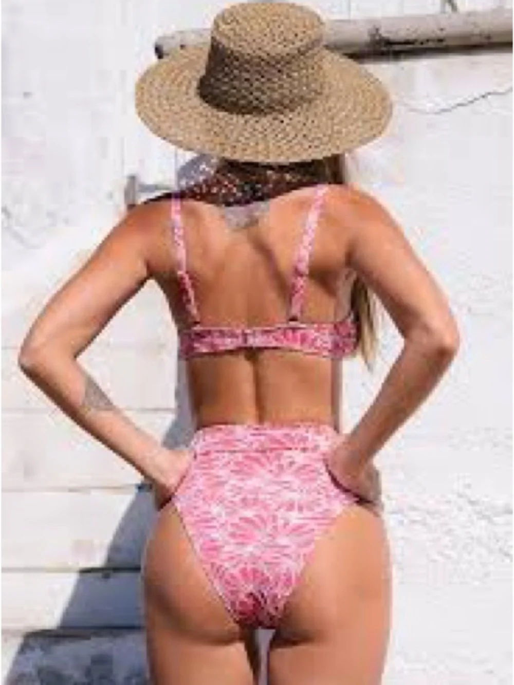 Cupshe High-Waist Pink Floral Bikini Top and Bottom - Women Swim